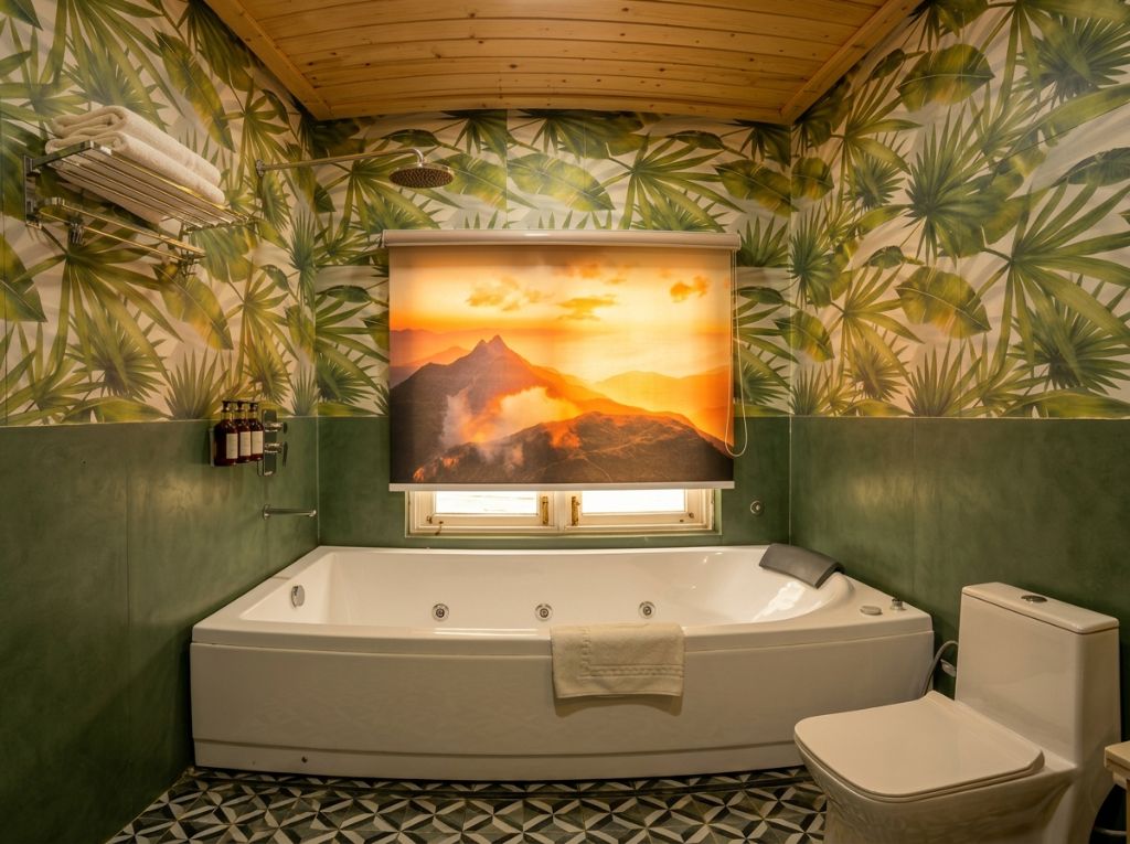 Tropical bathroom with jacuzzi